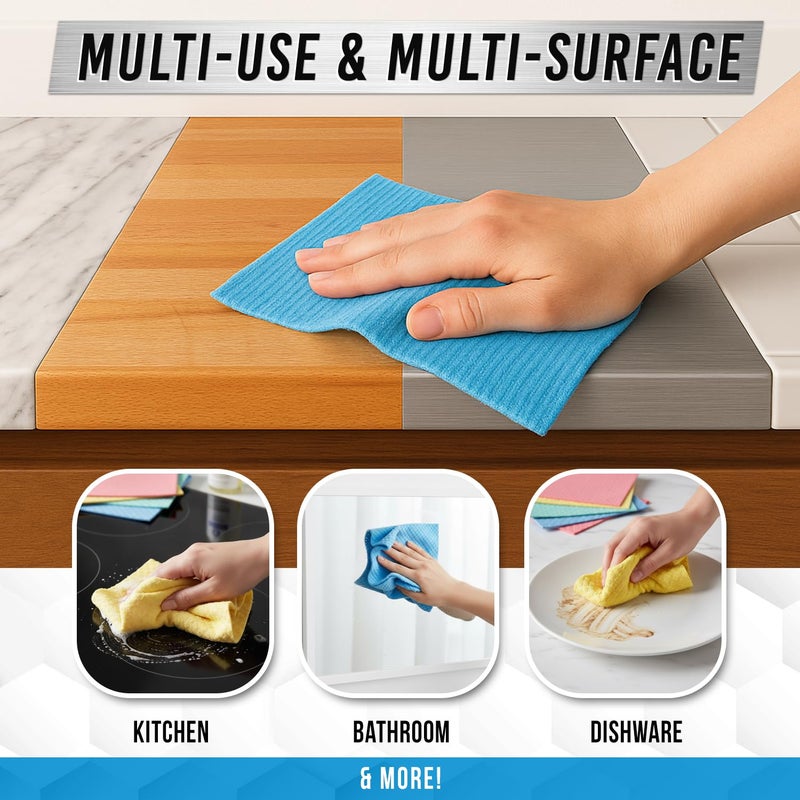 آكتف قماش أطباق سويدي نشط للمطبخ، 12 قطعة من قماش إسفنجة السليلوز، مناشف أطباق قابلة للغسل لغسل الأطباق، مناشف أطباق أوروبية أصلية، مناشف ورقية ماصة قابلة لإعادة الاستخدام - متعددة الألوان متنوعة - Image 5